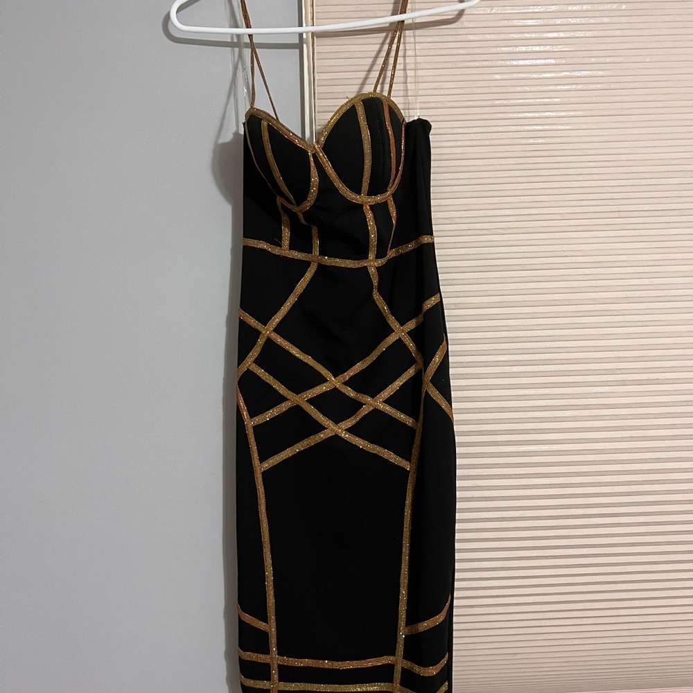Windsor Black and Gold detail fitted mini dress